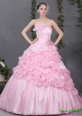 2015 Modern Pink Quinceanera Gowns with Hand Made Flowers and Ruffles