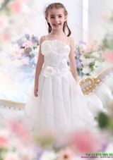2015 White Spaghetti Straps Little Girl Pageant Dresses with Flowers and Ruffles