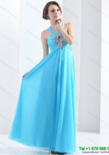2015 Elegant Halter Top Floor Length Prom Dress with Ruching and Beading