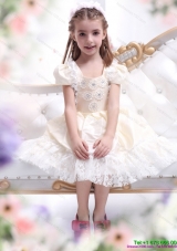 2015 New Style White Little Girl Pageant Dresses with Lilac Sash