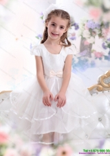 2015 Scoop White Little Girl Pageant Dresses with Bowknot and Ruffles