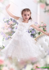 Gorgeous Ruffled Layers White 2015 Little Girl Pageant Dress with Hand Made Flower