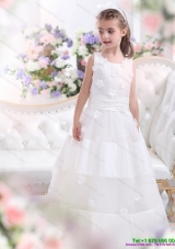 Most Popular White Scoop Flower Girl Dress with Appliques