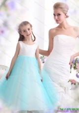 Popular White and Baby Blue Scoop Little Girl Pageant Dress for 2015