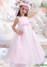 Scoop Appliques and Bownot Pageant Dresses for Girl in Baby Pink