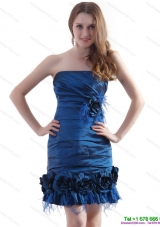 Elegant Ruching Strapless Prom Dresses with Hand Made Flowers