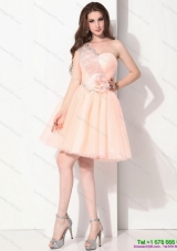 Mini Length One Shoulder Prom Dresses with Hand Made Flower