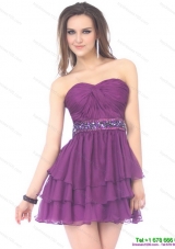 Modest 2015 Beautiful Sweetheart Mini Length Prom Dress with Sequins and Ruching