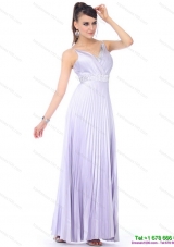 Modest 2015 Empire V Neck Prom Dress with Pleats and Beading