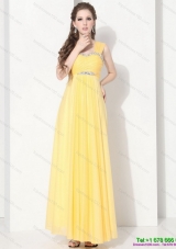 Modest 2015 Floor Length Prom Dresses with Ruching and Beading