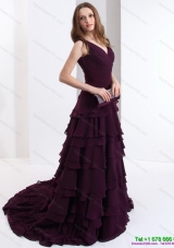 Modest Classical V Neck Prom Dress in Dark Purple for 2015