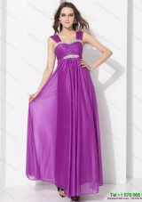 Modest Romantic Empire Floor Length Prom Dress with Ruching and Beading