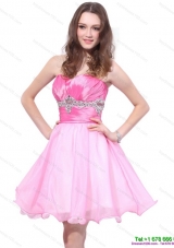 Modest Rose Pink 2015 Mini Length Prom Dresses with Beading and Ruching