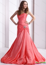 Modest Ruching and Beading Prom Dress with Brush Train