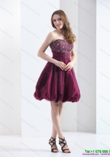 Modest Wine Red Strapless Short Prom Dresses with Beading