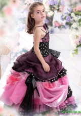 Multi Color Ruffled 2015 Little Girl Pageant Dress with Bownot and Hand Made Flower