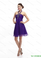 Purple Beading Halter Top 2015 Prom Dresses with Ruching