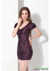2015 Luxurious V Neck Mini Length Prom Dress with Sequins