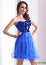 2015 One Shoulder Prom Dresses with Beading and Hand Made Flowers
