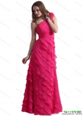 2015 One Shoulder Prom Dresses with Ruffled Layers and Hand Made Flower