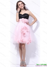 2015 Sweetheart Sequins and Hand Made Flowers Prom Dresses in Pink and Black