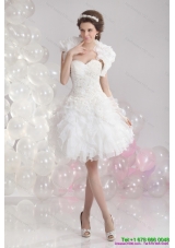Pretty White Sweetheart Beach Wedding Gowns with Ruffles and Sequins