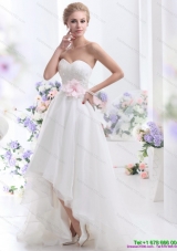 2015 Elegant Sweetheart High Low Wedding Dress with Lace and Hand Made Flowers