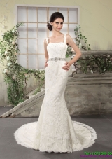 2015 Luxurious Lace Straps Wedding Dresses with Court Train