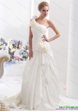 2015 Luxurious One Shoulder Wedding Dress with Hand Made Flowers