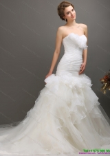 2015 Luxurious Sweetheart Wedding Dress with Ruching and Ruffles