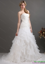Luxurious White Strapless Pleated Wedding Dresses with Ruffled Layers