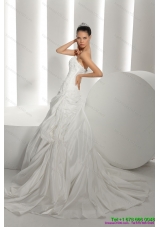 Unique White Brush Train Strapless 2015 Bridal Dresses with Ruffles