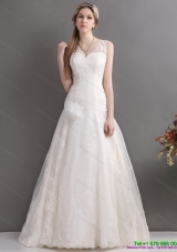 2015 Top Selling A Line Wedding Dress with Lace and Hand Made Flowers