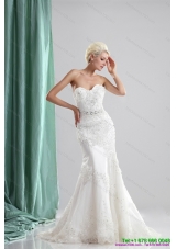 Pretty White Sweetheart Mermaid Wedding Dresses with Sequins and Brush Train