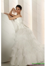 Top Selling Beaded Strapless White Wedding Dresses with Ruffled Layers