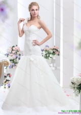 2015 Elegant One Shoulder  Mermaid  Wedding Dress with Hand Made Flowers