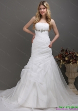 2015 Fashionable Strapless Mermaid Wedding Dress with Ruching and Paillette