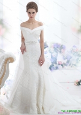 2015 The Super Hot Off the Shoulder Beading Mermaid Wedding Dress