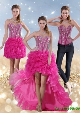 2015 Detachable Hot Pink High Low Sweetheart Prom Skirts with Beading and Ruffled Layers