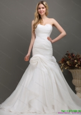 Decent Sweetheart Ruching Wedding Dress with Brush Train for 2015