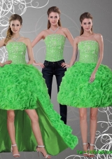 2015 Detachable New Style Spring Green Strapless Prom Skirts with Beading and Ruffles