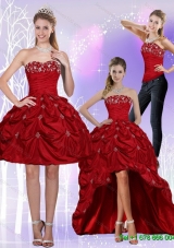 2015 Detachable New Style Strapless Wine Red Prom Skirts with Embroidery