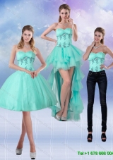 2015 Detachable New Style Sweetheart Apple Green Prom Skirts with Appliques