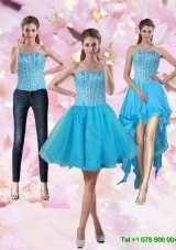 2015 Detachable Puffy Aqua Blue Strapless Short Prom  Skirts with Beading