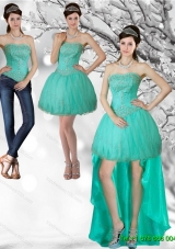 Detachable Unique Apple Green Strapess High Low Prom Skirts with Beading