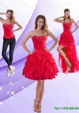 Perfect Strapless Red 2015 Detachable Prom Skirts with Ruffles and Beading