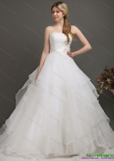 2015 The Most Popular White Wedding Dresses with Brush Train and Sash