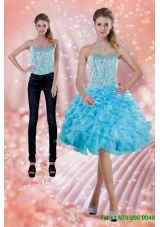 2015 Fitting Baby Blue Detachable Prom Skirts with Beading and Ruffles