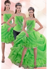 Exclusive Strapless Spring Green Detachable Prom Skirts  with Appliques and Ruffles