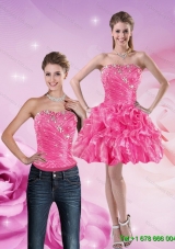 Gorgeous 2015 Strapless Hot Pink Detachable Prom Skirts with Beading and Ruffles